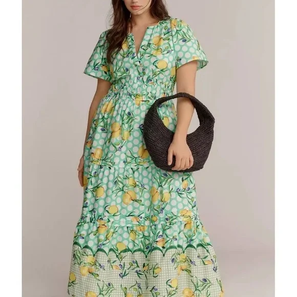 Anthropologie Green and Yellow Maxi Dress - Picture 1 of 3